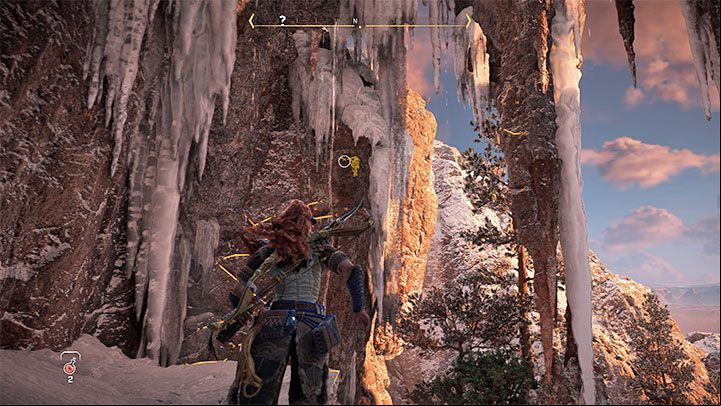 You must go through some snowy rock ledges - Horizon Forbidden West: The Eye of the Earth - walkthrough - Main Storyline - Horizon Forbidden West Guide