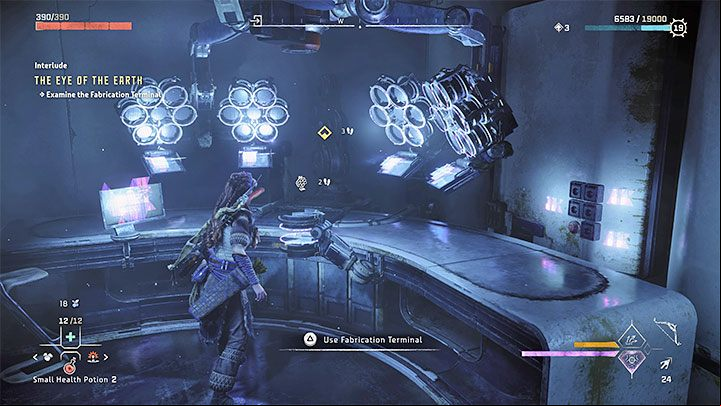 After your first conversation with GAIA head towards the lab - one of the rooms on the Base's main floor - Horizon Forbidden West: The Eye of the Earth - walkthrough - Main Storyline - Horizon Forbidden West Guide