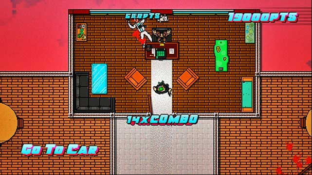 After the mission, return downstairs and get into the car - Scene 3 - Hard News - Act 1 - Exposition - Hotline Miami 2: Wrong Number - Game Guide and Walkthrough