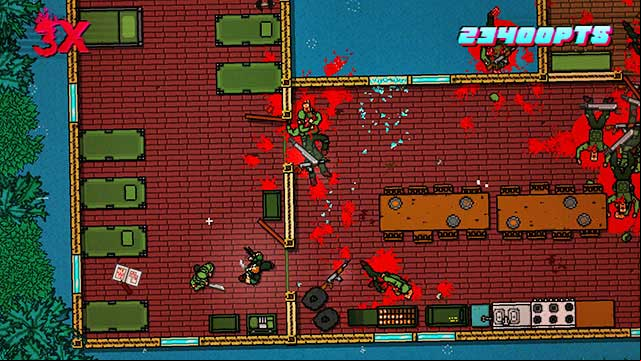 After you clear the map, leave via the only possible way - Scene 9 - Ambush - Act 3 - Climax - Hotline Miami 2: Wrong Number - Game Guide and Walkthrough