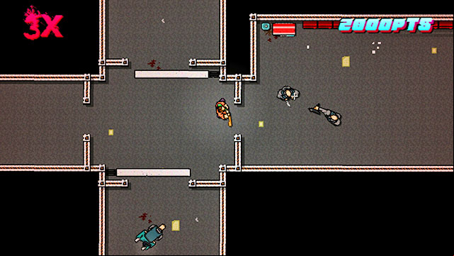 The upper platform is being patrolled by two shooters and two men with melee weapons - Scene 13 - Subway - Act 4 - Falling - Hotline Miami 2: Wrong Number - Game Guide and Walkthrough