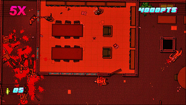 Using windows, clear the lower room also - Scene 20 - Release - Act 5 - Intermission - Hotline Miami 2: Wrong Number - Game Guide and Walkthrough