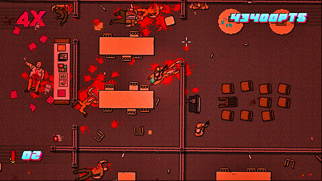 Go left, until you return to where you saw the inmates killed by the armed cops - Scene 20 - Release - Act 5 - Intermission - Hotline Miami 2: Wrong Number - Game Guide and Walkthrough