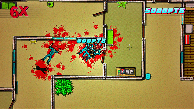 The corridor on the right is being patrolled by a beefcake and a guard with a firearm - Scene 23 - Caught - Act 6 - Catastrophe - Hotline Miami 2: Wrong Number - Game Guide and Walkthrough