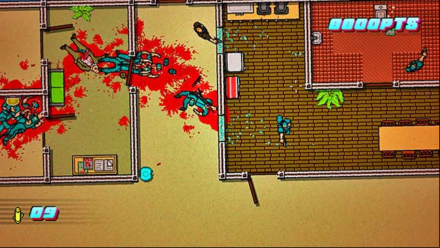 You find more guards below - Scene 23 - Caught - Act 6 - Catastrophe - Hotline Miami 2: Wrong Number - Game Guide and Walkthrough