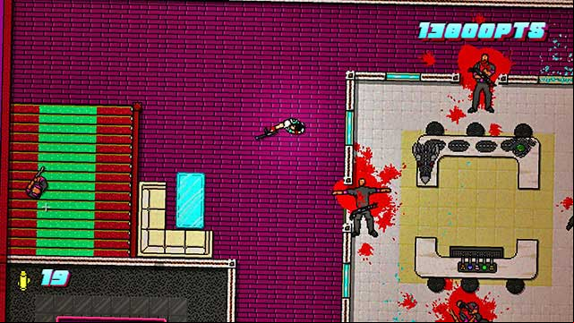 Across the window, shoot at the beefcake - Scene 24 - Take Over - Act 6 - Catastrophe - Hotline Miami 2: Wrong Number - Game Guide and Walkthrough