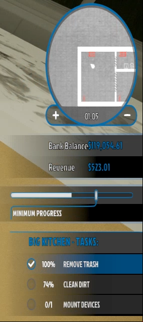 In the right side of the interface you will find the tasks you need to complete - Orders and interface in House Flipper game - Walkthrough - House Flipper Game Guide