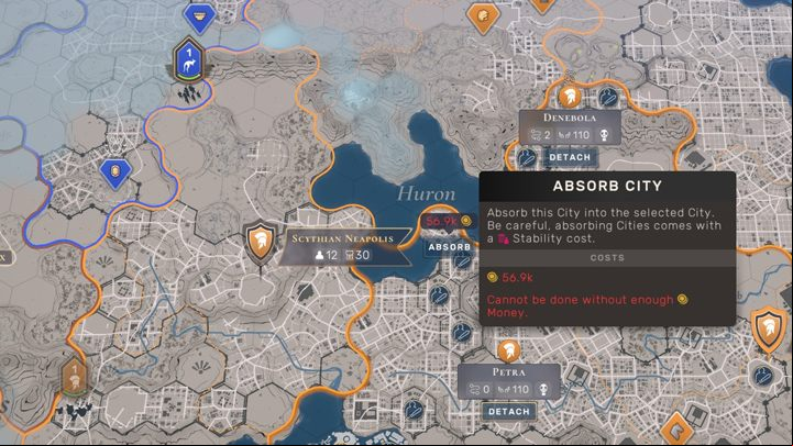 Combining cities is an expensive process. Normally you have to spend influence points, but one of the principles of the ideology of my empire, allows the use of funds from the treasury of the state. - Humankind: Expansion - connecting, liberating, destroying cities - Cities - Humankind Guide