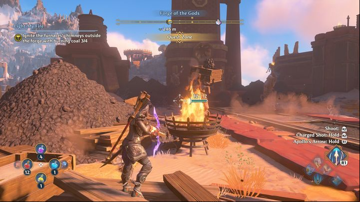 The last furnace is located on the left side at the bottom - Immortals Fenyx Rising: Light My Fire - walkthrough - The tasks of Hephaestus - Immortals Fenyx Rising Guide