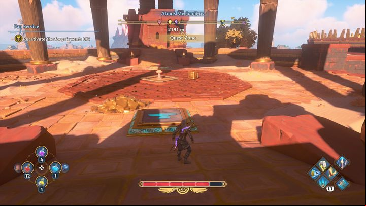 Then turn back towards the red barrier - Immortals Fenyx Rising: Fan Service - walkthrough - The tasks of Hephaestus - Immortals Fenyx Rising Guide