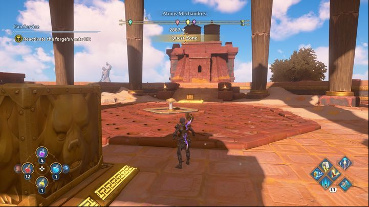 Then put a small block on the platform with a feather symbol and a large block on the platform with an anvil symbol - Immortals Fenyx Rising: Fan Service - walkthrough - The tasks of Hephaestus - Immortals Fenyx Rising Guide