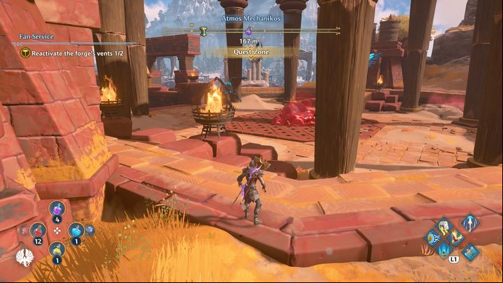 Turning on the second ventilation is much easier because you only need to defeat the enemies, destroy the red stone and activate the switch - Immortals Fenyx Rising: Fan Service - walkthrough - The tasks of Hephaestus - Immortals Fenyx Rising Guide