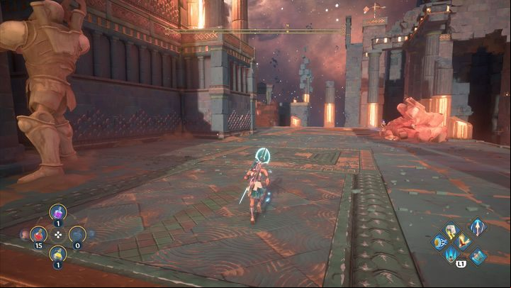 Once the first furnace is lit, go left and right to light the next two furnaces - Immortals Fenyx Rising: Dark Arts - walkthrough - Hephaestus quests - Immortals Fenyx Rising Guide