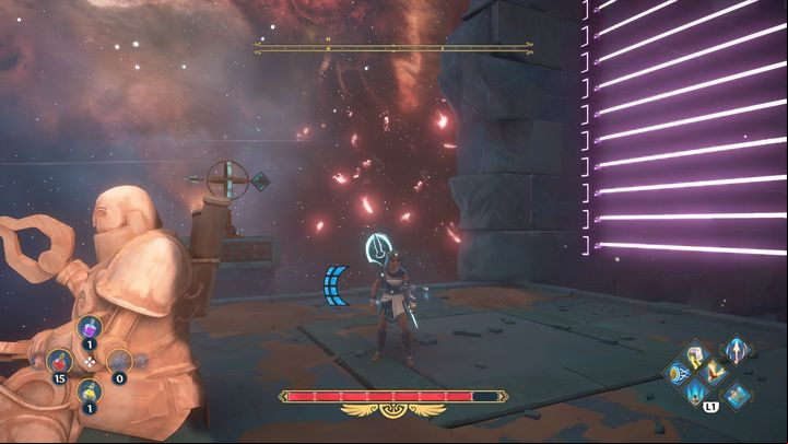 Shoot the target on the signpost while climbing - Immortals Fenyx Rising: Dark Arts - walkthrough - Hephaestus quests - Immortals Fenyx Rising Guide