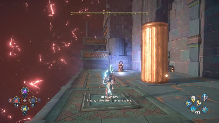 At the very top, you will fight with a boss - Polyphemos the Enraged - Immortals Fenyx Rising: Dark Arts - walkthrough - Hephaestus quests - Immortals Fenyx Rising Guide