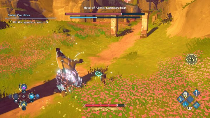 When in melee range, the boar mostly uses two attacks - Immortals Fenyx Rising: Saving Our Hides - walkthrough - Main missions - Immortals Fenyx Rising Guide