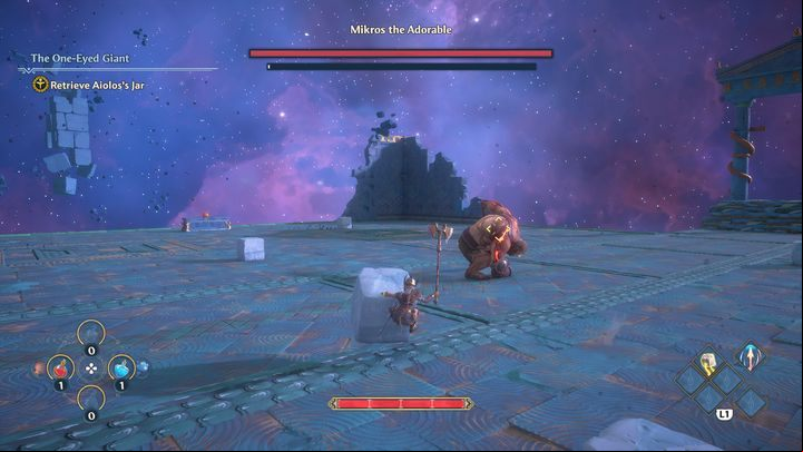 Your axe will be the most effective weapon against him - Immortals Fenyx Rising: Mikros the Adorable boss fight walkthrough - Bosses - Immortals Fenyx Rising Guide