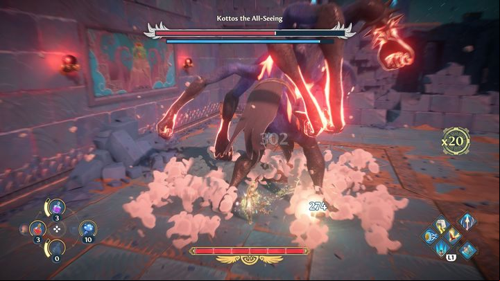 By smashing the ground multiple times with his fists, he creates pillars which, moments later, spring up from under you and deal damage upon - Immortals Fenyx Rising: Kottos the All-Seeing - how to defeat the boss? - Bosses - Immortals Fenyx Rising Guide