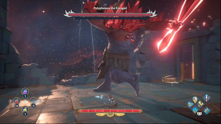 Boss attacks can deal that much damage that you should not parry them - Immortals Fenyx rising: Polyphemos the Enraged - how to defeat the boss? - Bosses - Immortals Fenyx Rising Guide