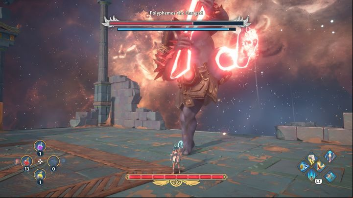 The boss also has two ordinary attacks, which he performs one after another - Immortals Fenyx rising: Polyphemos the Enraged - how to defeat the boss? - Bosses - Immortals Fenyx Rising Guide