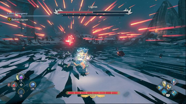 Ligyron teleports to the center of the arena and begins to evoke a dark explosion - Immortals Fenyx Rising: Ligyron - how to defeat the boss? - Bosses - Immortals Fenyx Rising Guide