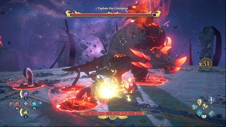In addition to his previously described attacks, Typhon gains the ability to summon tentacles across the entire arena - Immortals Fenyx Rising: Typhon the Corruptor - how to defeat the boss? - Bosses - Immortals Fenyx Rising Guide