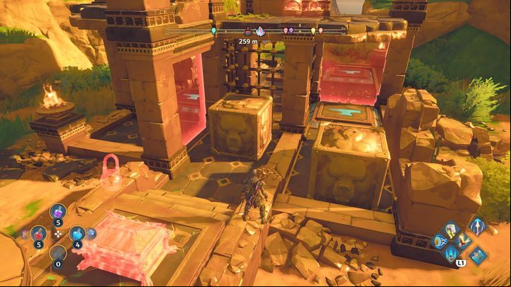 This puzzle also revolves around placing blocks on pressure plates, it too, is very simple - Immortals Fenyx Rising: Chests (Grove of Kleos) - map - Grove of Kleos - Immortals Fenyx Rising Guide