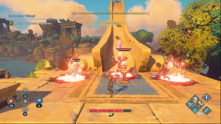 Near the sculpture of a horse, at the beginning of its mane, there is a button - Immortals Fenyx Rising: Go Do Hero Things! - walkthrough - Athenas quests - Immortals Fenyx Rising Guide