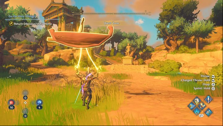 After defeating the Cyclops, go to the statue of Odysseus and place the small ship on the dedicated place - Immortals Fenyx Rising: Go Do Hero Things! - walkthrough - Athenas quests - Immortals Fenyx Rising Guide