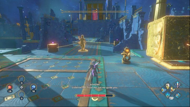 Then go to the right and, as previously, move the block on the platform - Immortals Fenyx Rising: Judgment Day - walkthrough - Athenas quests - Immortals Fenyx Rising Guide