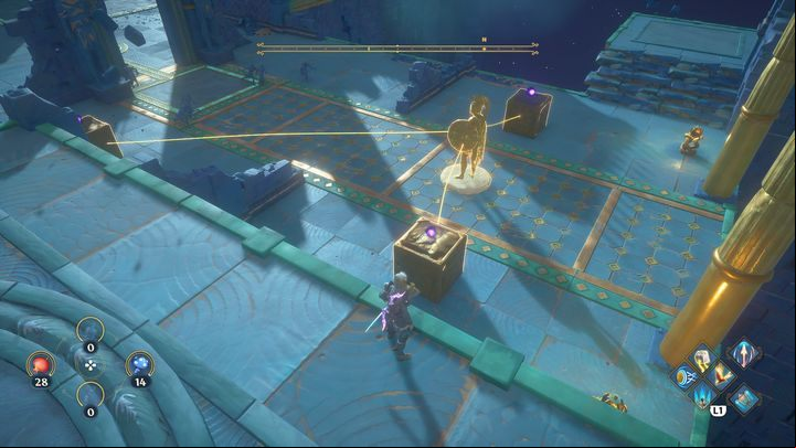 After you place the last block on the platform, go to the sculpture connected to the blocks - Immortals Fenyx Rising: Judgment Day - walkthrough - Athenas quests - Immortals Fenyx Rising Guide