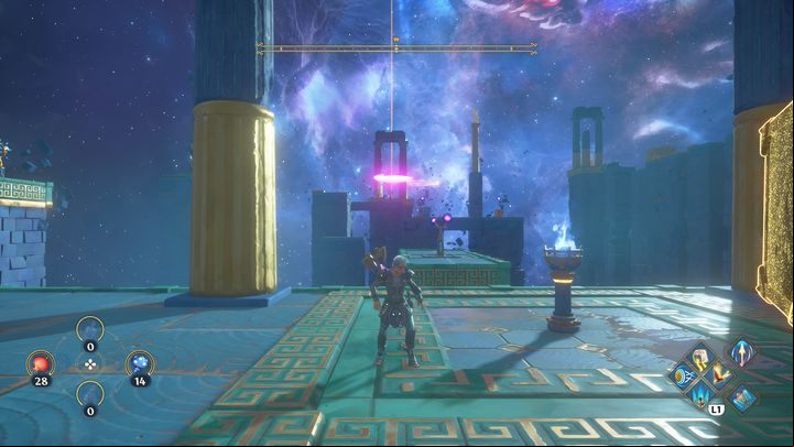 After opening the chest, go back and shoot down the targets, and then light the torch - Immortals Fenyx Rising: Judgment Day - walkthrough - Athenas quests - Immortals Fenyx Rising Guide