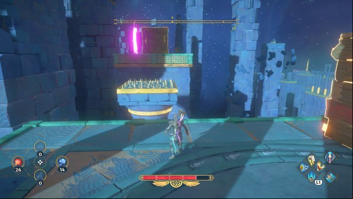 There is a button next to the gold sculpture - activating it, you will summon one wooden box and a gold block on the other side - Immortals Fenyx Rising: Judgment Day - walkthrough - Athenas quests - Immortals Fenyx Rising Guide