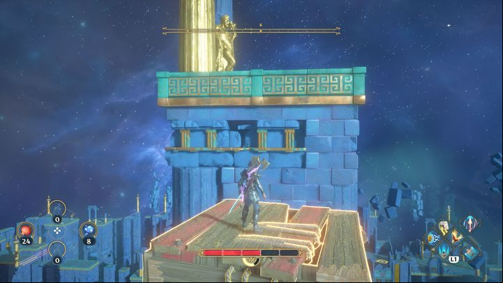 Jump on the building shown in the picture and activate the button - Immortals Fenyx Rising: Judgment Day - walkthrough - Athenas quests - Immortals Fenyx Rising Guide