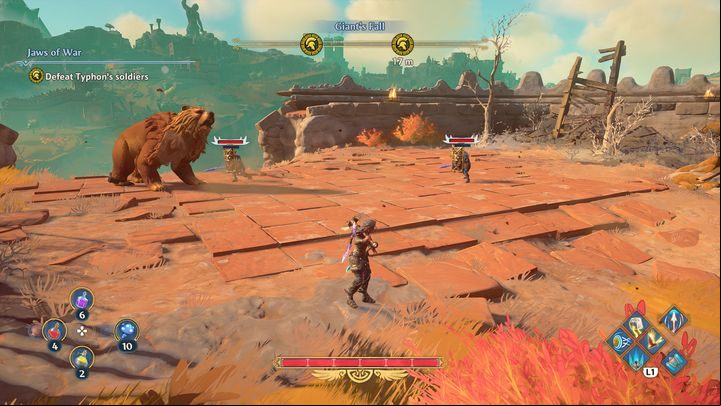 Once you reach your destination, a cutscene will play, and after that, you will be attacked by Typhon's soldiers - Immortals Fenyx Rising: Jaws Of War - walkthrough - Ares quests - Immortals Fenyx Rising Guide
