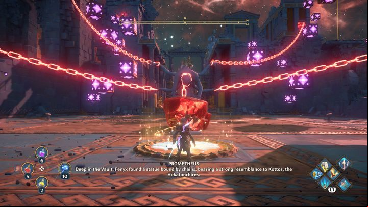 At the checkpoint you will notice 5 chains and a sculpture of a monster - Immortals Fenyx Rising: Jaws Of War - walkthrough - Ares quests - Immortals Fenyx Rising Guide