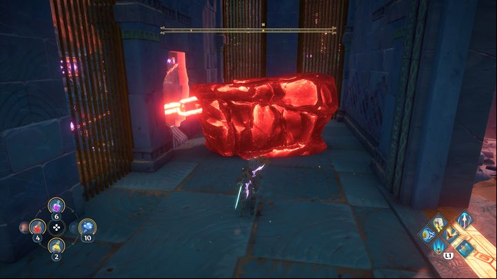 When you enter the room, destroy the red stone that is ing the chain - Immortals Fenyx Rising: Jaws Of War - walkthrough - Ares quests - Immortals Fenyx Rising Guide