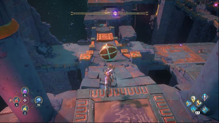 After that, return to the first button to drop down a sphere, which will begin rolling down to its destination - Immortals Fenyx Rising: Jaws Of War - walkthrough - Ares quests - Immortals Fenyx Rising Guide