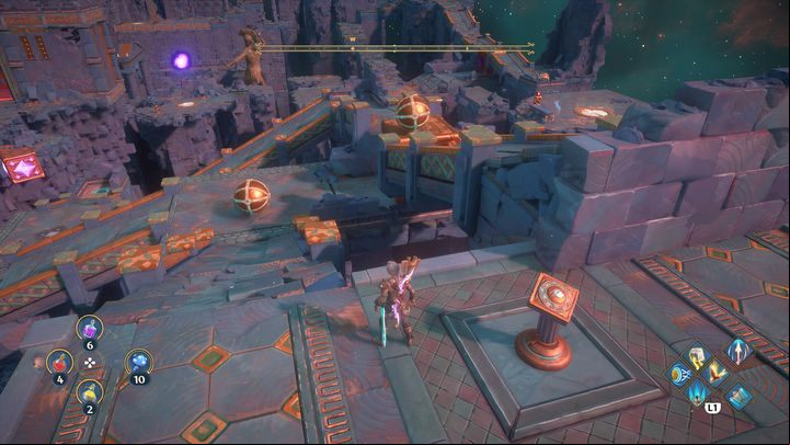 Above you will find a button that creates two spheres when pressed - Immortals Fenyx Rising: Jaws Of War - walkthrough - Ares quests - Immortals Fenyx Rising Guide