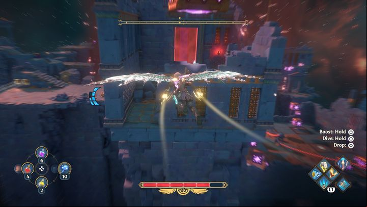 Lastly, follow the cube flying in the direction of the red door - Immortals Fenyx Rising: Jaws Of War - walkthrough - Ares quests - Immortals Fenyx Rising Guide