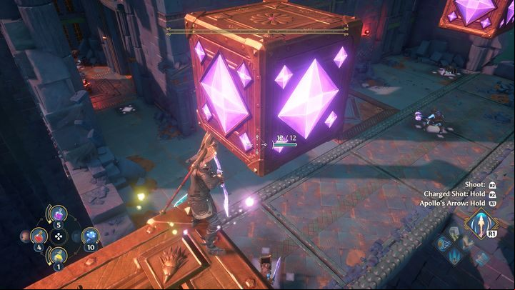 Next, drop the cubes on the heads of your opponents to dispose of them easily - Immortals Fenyx Rising: Jaws Of War - walkthrough - Ares quests - Immortals Fenyx Rising Guide