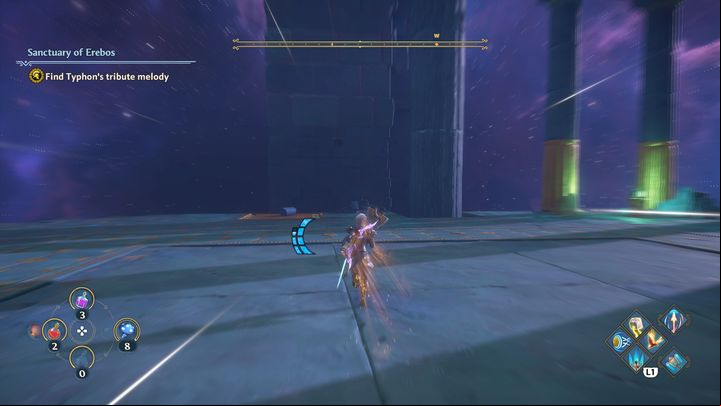 After defeating the Minotaur, look at the pillars that will start to move up and down - Immortals Fenyx Rising: Pecking Orders - walkthrough - The tasks of Ares - Immortals Fenyx Rising Guide