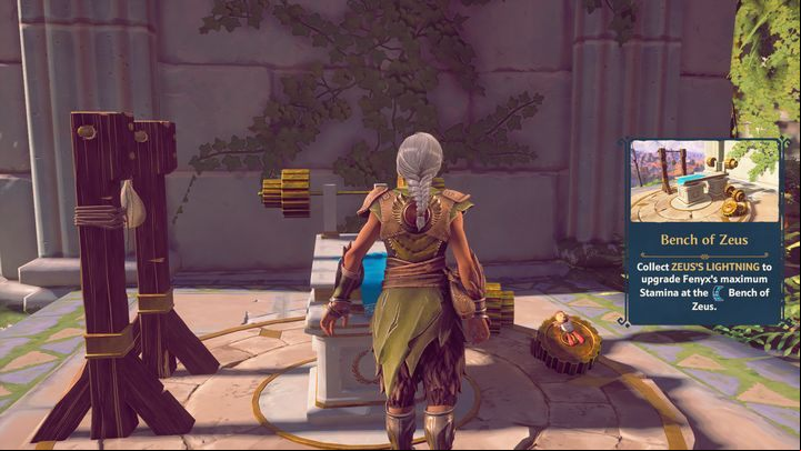 When you have enough of Zeus's lightning, you can spend the lighting bolts on the Bench of Zeus, which is located in the Hall of the Gods - Immortals Fenyx Rising: Character development - Stamina - Development of characters - Immortals Fenyx Rising Guide