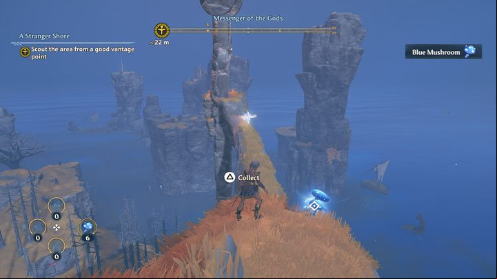 This is the first Ambrosia that you will collect, reaching this location is a part of a main quest; the resource is placed on top of the Messenger of the Gods statue - Immortals Fenyx Rising: Ambrosia (Clashing Rocks) - map - Destroying Rocks - Immortals Fenyx Rising Guide