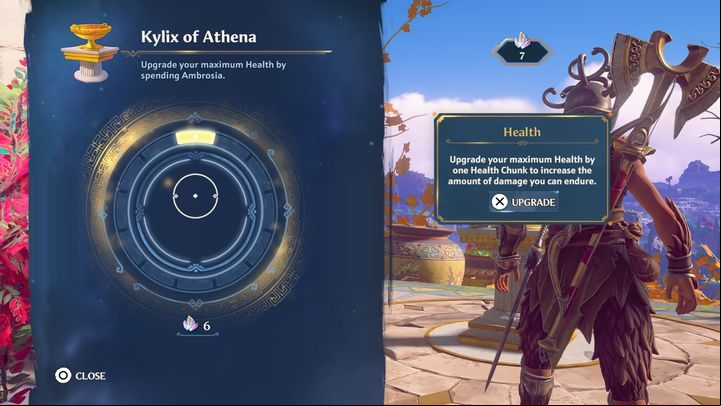 Similarly to the Bench of Zeus, the Kylix of Athena can also be used to upgrade an important stat, namely the maximum health of your character - Immortals Fenyx Rising: The Hall of the Gods - Basics - Immortals Fenyx Rising Guide