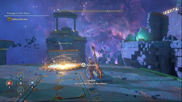 Interact with the lever again, so that new platforms appear on the right side - Immortals Fenyx Rising: age in the Abyss - walkthrough - Main missions - Immortals Fenyx Rising Guide