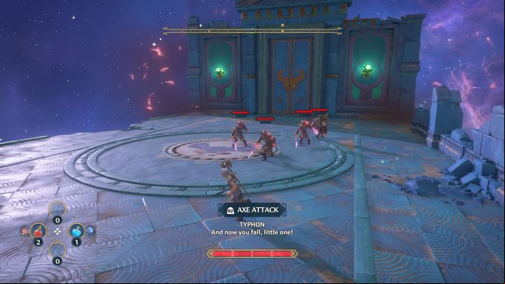 After acquiring the axe, there will be a short cutscene, after which you will be attacked by opponents - Immortals Fenyx Rising: age in the Abyss - walkthrough - Main missions - Immortals Fenyx Rising Guide