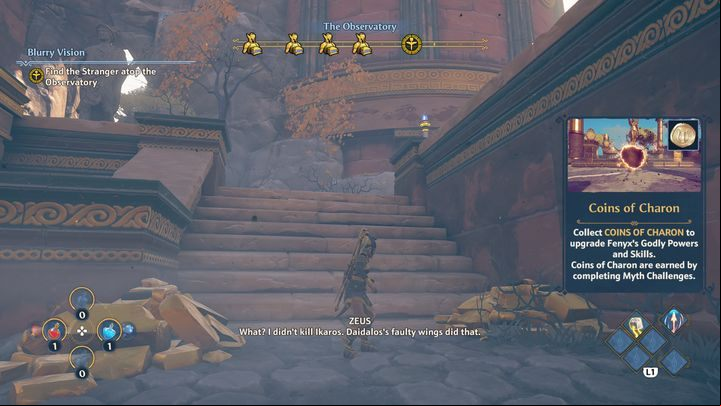 Your final task will be to go to the top of the observatory to find the previously encountered stranger - Immortals Fenyx Rising: Blurry Vision - walkthrough - Main missions - Immortals Fenyx Rising Guide