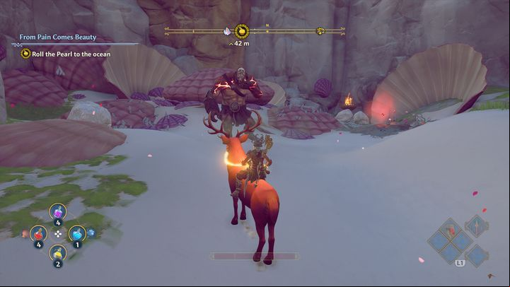 When you get there, you will find a Cyclops defending the pearl - Immortals Fenyx Rising: From Pain Comes Beauty - walkthrough - Aphrodites tasks - Immortals Fenyx Rising Guide
