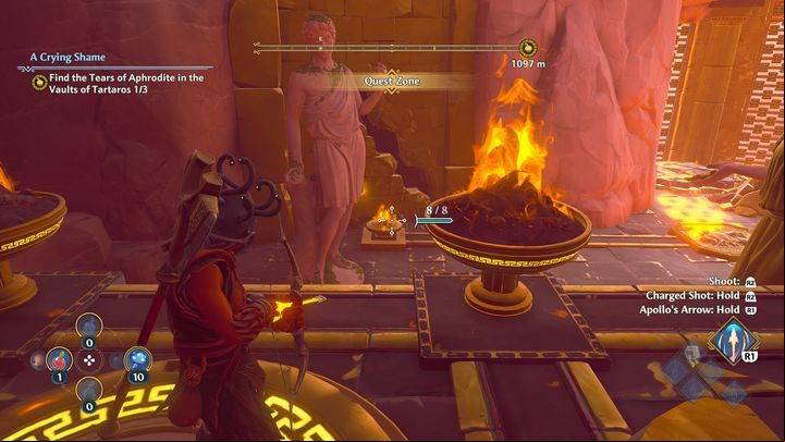 Then jump to the top, opposite to your current position you will find a hole in the wall and a statue - Immortals Fenyx Rising: A Crying Shame - walkthrough - Aphrodites quests - Immortals Fenyx Rising Guide